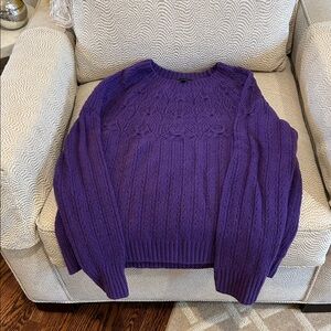 Talbots Purple Cable-Pattern Crewneck Sweater